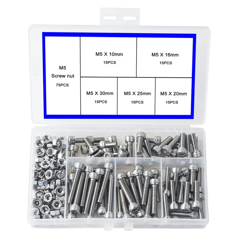 newlng M5 304 Stainless Steel Bolts and Nuts, Hex Flat Head Cap Bolts Screws Nuts Hexagon Socket Head Screw,Heavy Duty Hex Bolts Nuts Assortment, Head Mechanical Parts Combination Box - Image 1